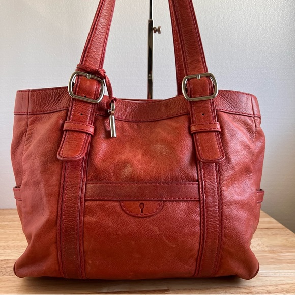 Fossil Bags Fossil Large Tote Red Leather Key Fab Slouch Boho Soft